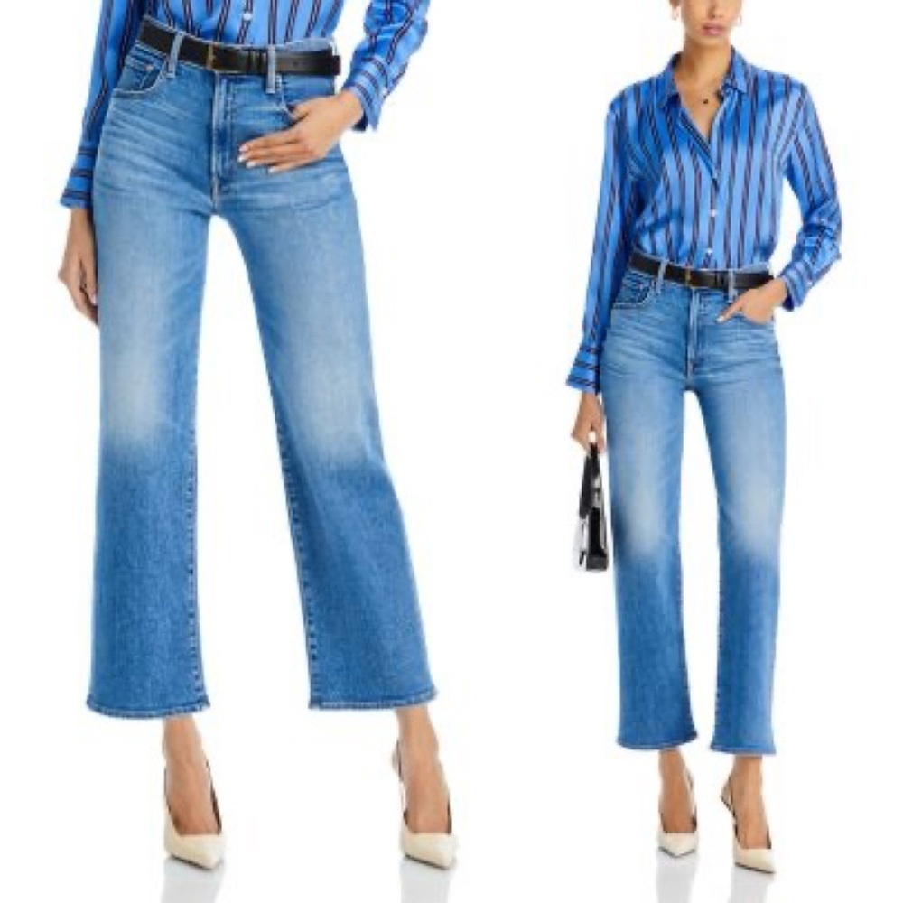 NWT MOTHER Lil’ Zip Rambler Petites Flood High Rise Cropped Straight Jeans 32P - Picture 5 of 16